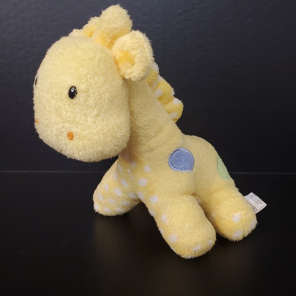 Carters Yellow Giraffe Plush Baby Toy Blue Green Spots Rattle 8" Polka Dots